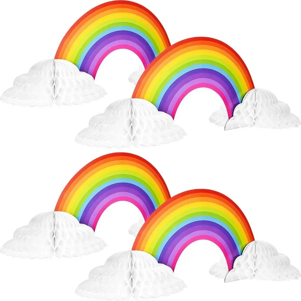 Set of 4, Rainbow Honeycomb Paper Centerpieces, Party Table Decoration